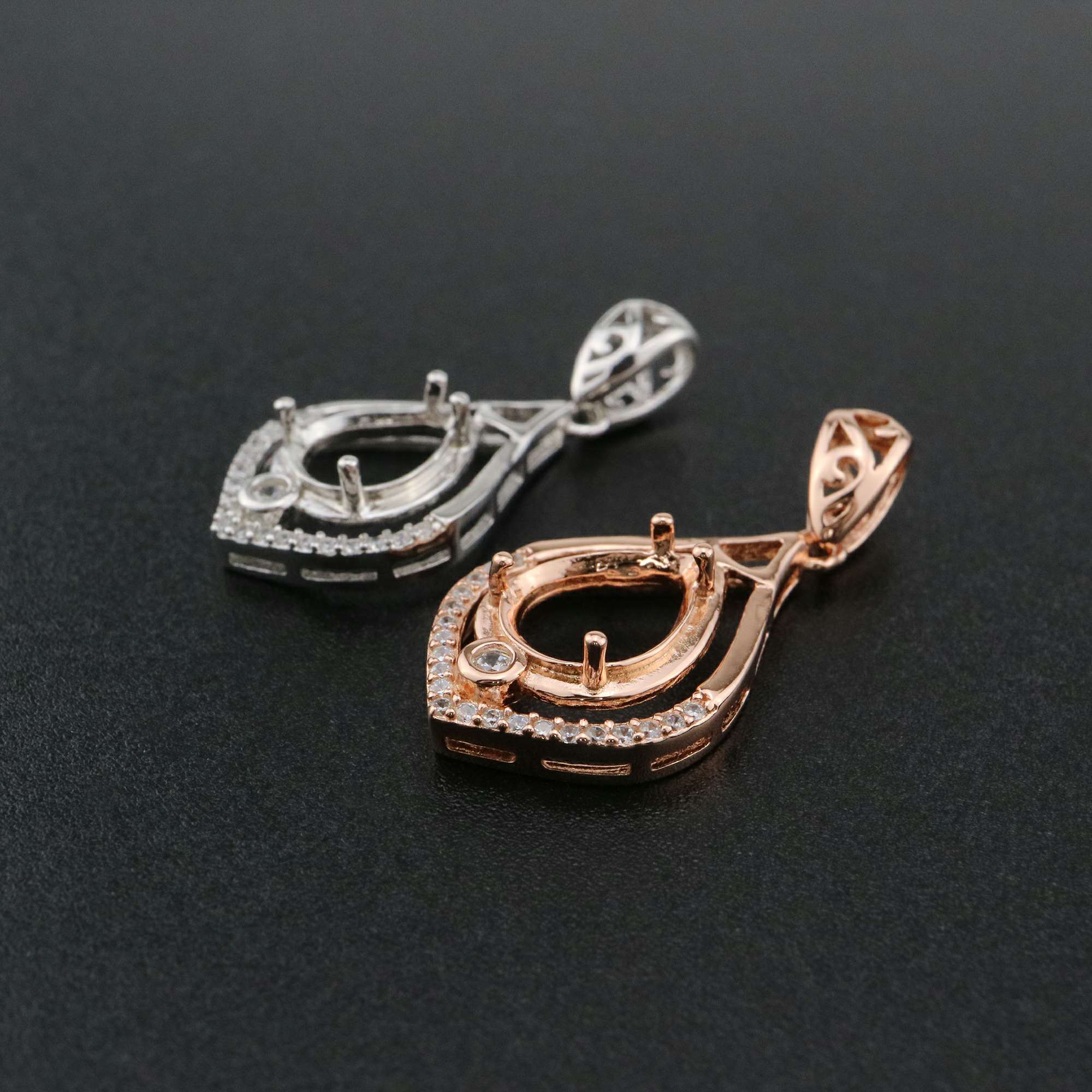 1Pcs Pear Prong Pendant Settings Rose Gold Plated Solid 925 Sterling Silver Charm Bezel Tray DIY Supplies for Gemstone 1431055 - Click Image to Close